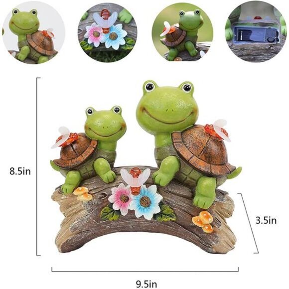 Garden Turtles Statue , Frog Face Sculpture Garden Figurine with LED Solar Light - Picture 7 of 7